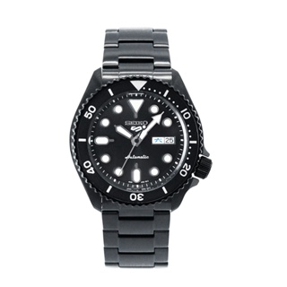 SEIKO 精工5號 Sports系列 黑水鬼造型潛水錶 黑面 黑色不鏽鋼錶帶 自動上鍊機械腕錶
