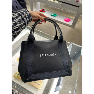 SoHoShop歐洲代購 BALENCIAGA NAVY CABAS S 棉質帆布小牛皮斜挎tote包