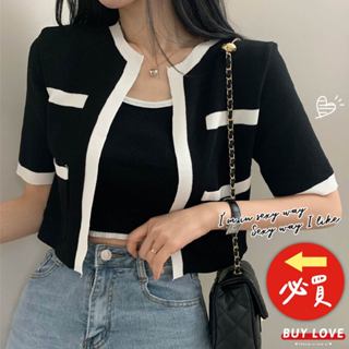 【買到戀愛】 小香風針織短版外套 針織短版背心 顯瘦上衣 女上衣 短袖t恤 短T 女裝 寬鬆上衣【Y1525】