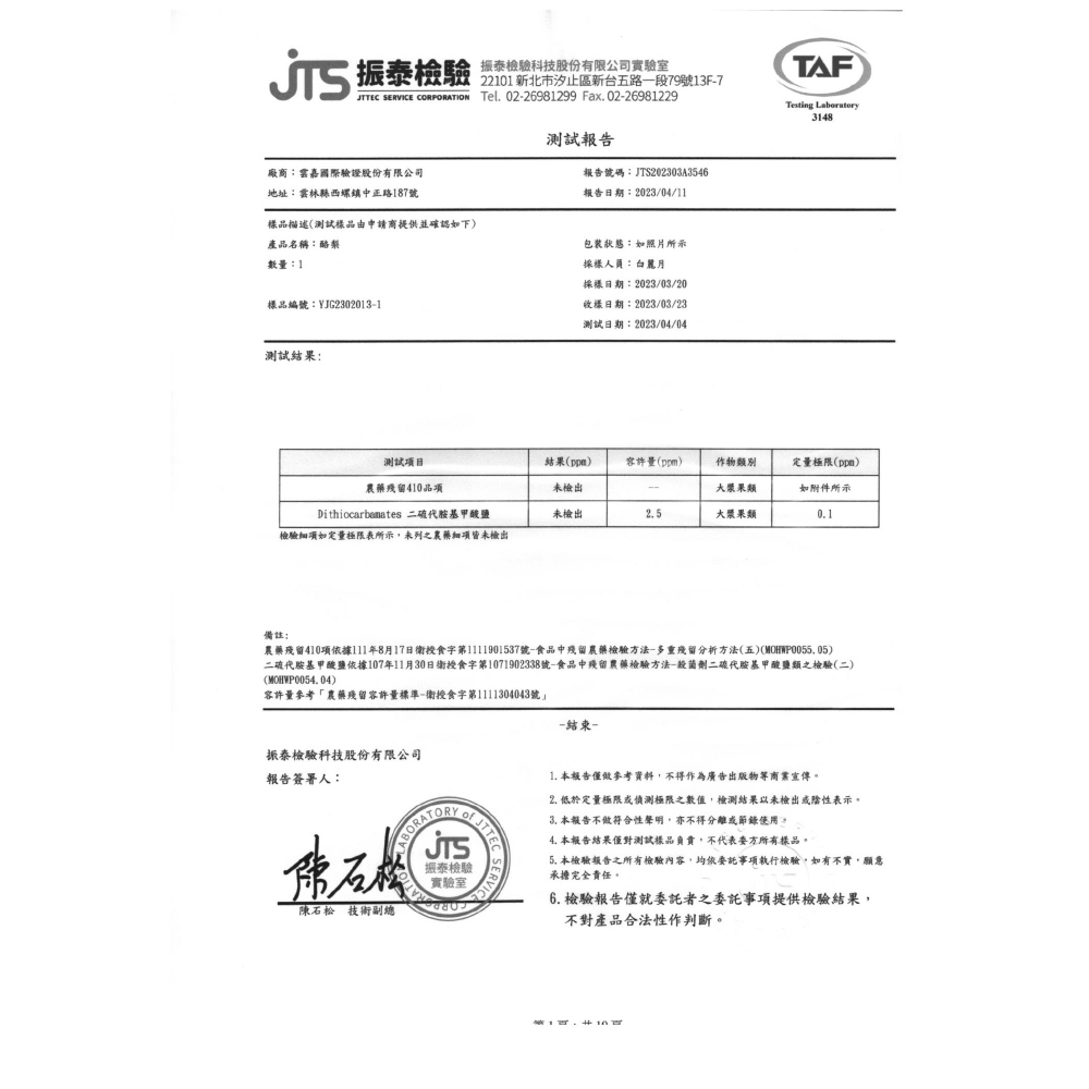 最新【檢驗報告】台灣冷凍酪梨(2023年產季)
