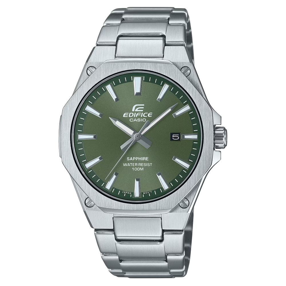 CASIO 卡西歐(EFR-S108D-3AV) EDIFICE 輕薄錶殼系列 水晶玻璃八角形潮男腕錶-綠面