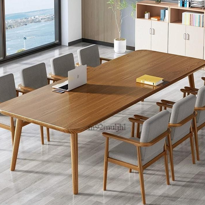 實木會議桌長桌簡約現代商用loft大板桌子洽談辦公桌椅組合工作台長條桌 會議桌 實木桌