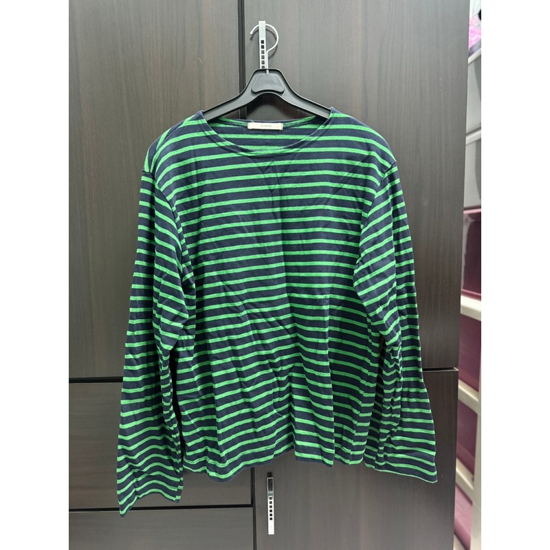 👕二手衣櫃👕綠色條紋寬版長袖T恤
