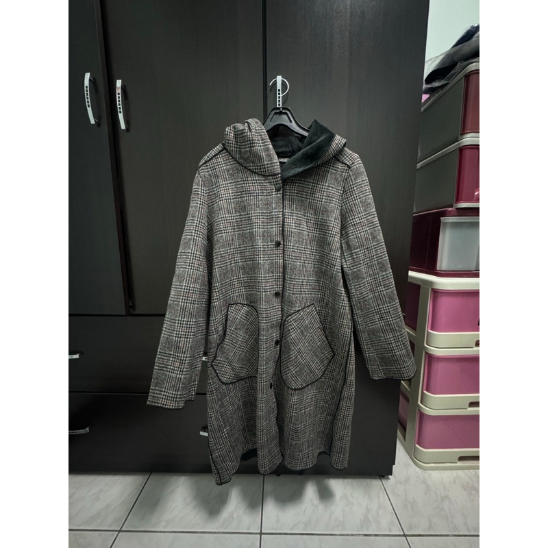 👕二手衣櫃👕灰色格紋大衣