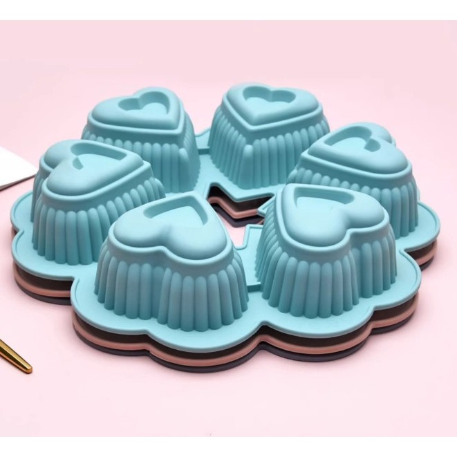 💫食品級矽膠💫 6連馬芬愛心心形矽膠膜 蛋糕模 手工皂模 石膏模 香薰模 冰塊模 B-1