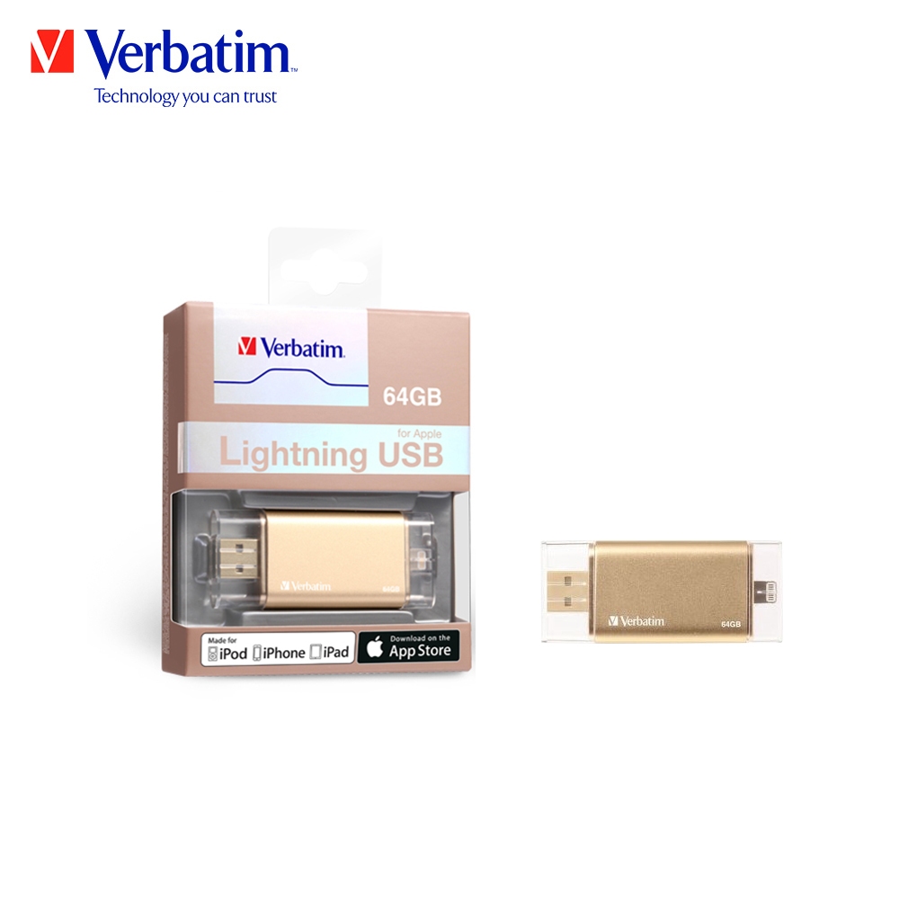 Verbatim 威寶 LIGHTNING OTG Apple I USB2.0 64G加密碼保護雙介面隨身碟 蘋果金