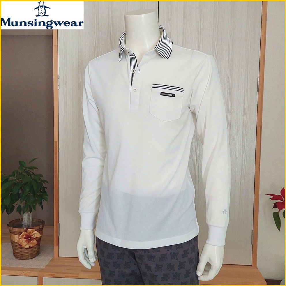 🇯🇵日本二手衣✈️企鵝 長袖POLO衫 男 M号 Munsingwear 企鵝牌 白色 POLO上衣 企鵝 N00FM