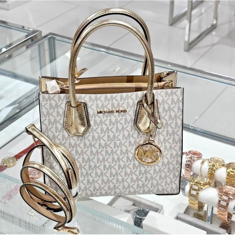 最新款🤩白金色😱楊冪包同款🤩限時超特價😱剛抵台🤩超值 Michael Kors MK logo三層 手提  肩背 斜背包