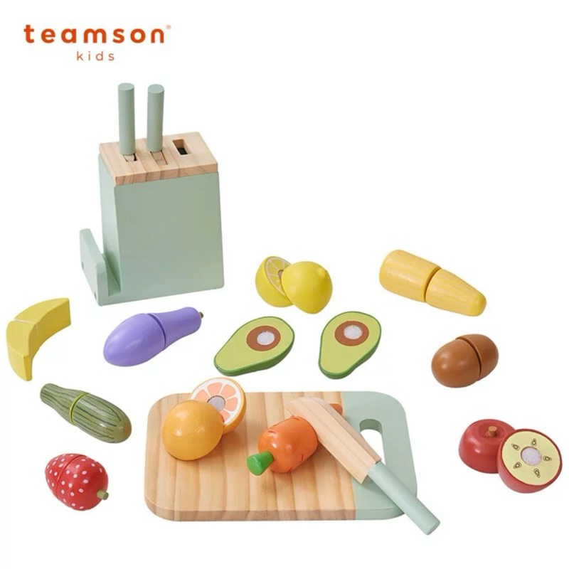 全新有盒【Teamson kids】小廚師木製玩具廚房刀具蔬果切切樂組(附11蔬果+刀具5件組)