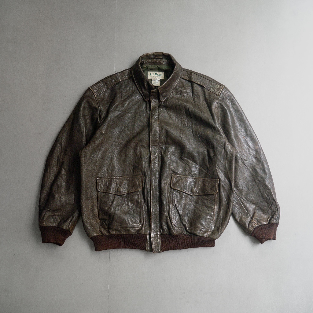 《白木11》 90S L.L.BEAN A2 LEATHER JACKET 美國製 咖啡色 飛行員 皮衣 外套