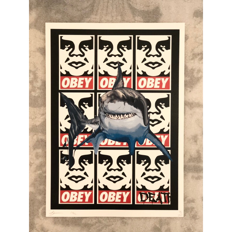 DEATH NYC 版畫 翻玩 鯊魚 OBEY 限量100版（可加購框）
