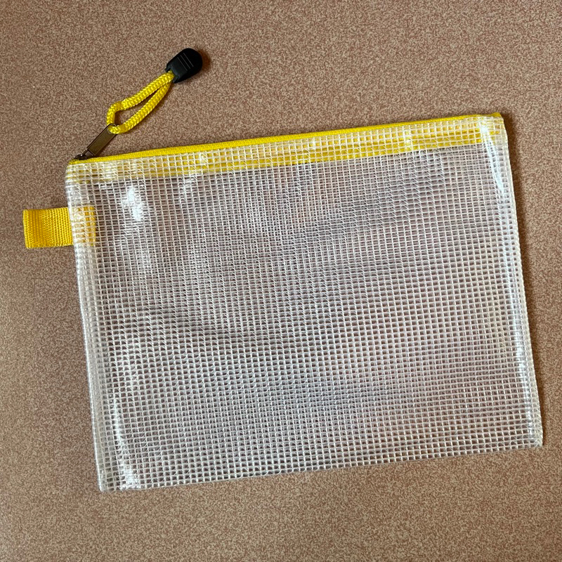 透明網格收納防水袋 文件文具票據 黃色拉鍊