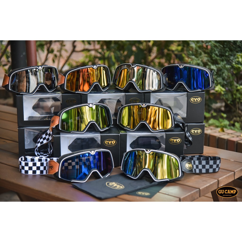 GU CAMP騎士部品 EVO 復古 山車帽風鏡 Goggles 越野風鏡 越野帽 賽車格綁帶 四種顏色鏡片