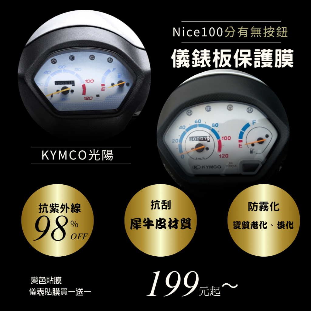KYMCO 光陽 Nice100 有/無按鈕 T1犀牛皮材質 儀表板 保護貼 螢幕保護貼 變色保護貼 後照鏡防雨膜