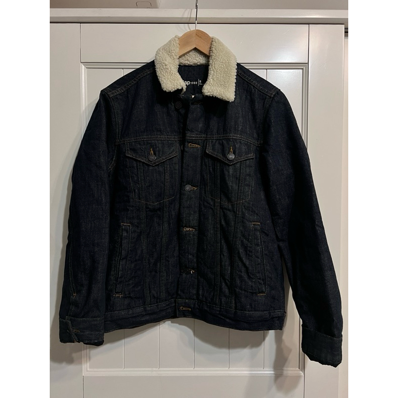 0227更 / 衣況良好🫶🏻 Gap 男（S)深藍復古毛領牛仔外套 夾克 日本製