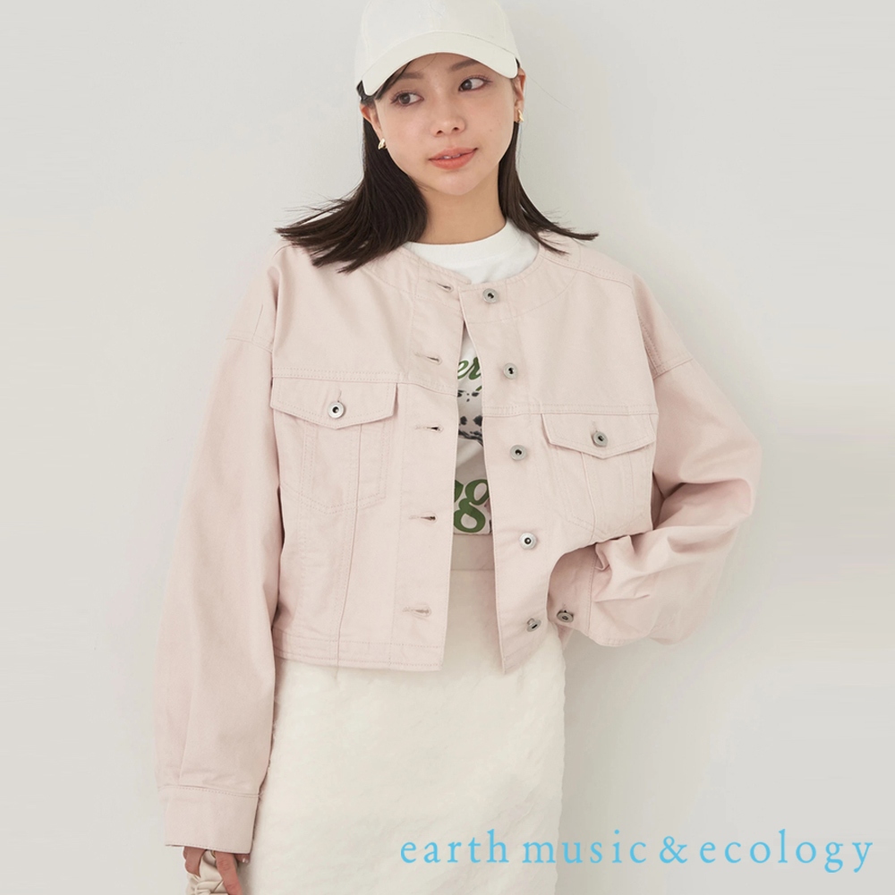earth music&amp;ecology 斜紋布/牛仔中短版口袋夾克外套(1L41L0Y0100)