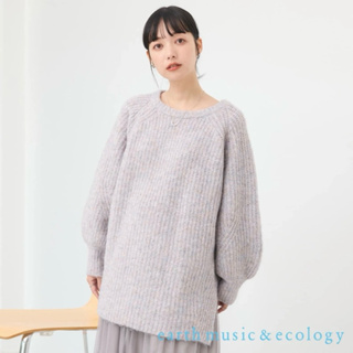 earth music&ecology 蓬鬆混色設計削肩長版針織上衣