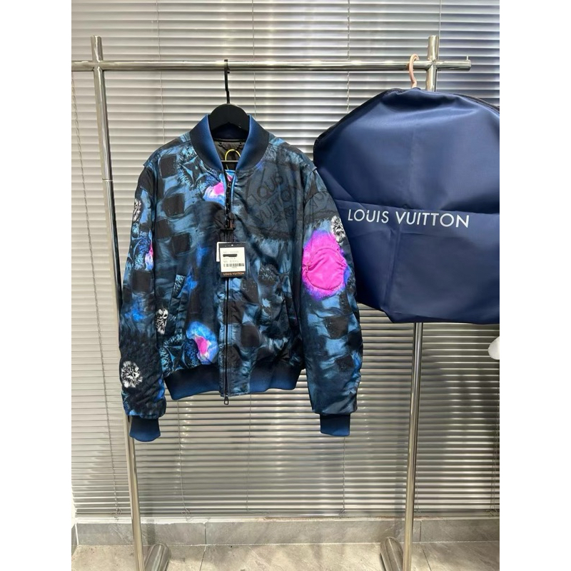 《二手寄賣》Louis Vuitton Lv 藍色渲染滿logo 飛行員ma1 棉衣夾克外套