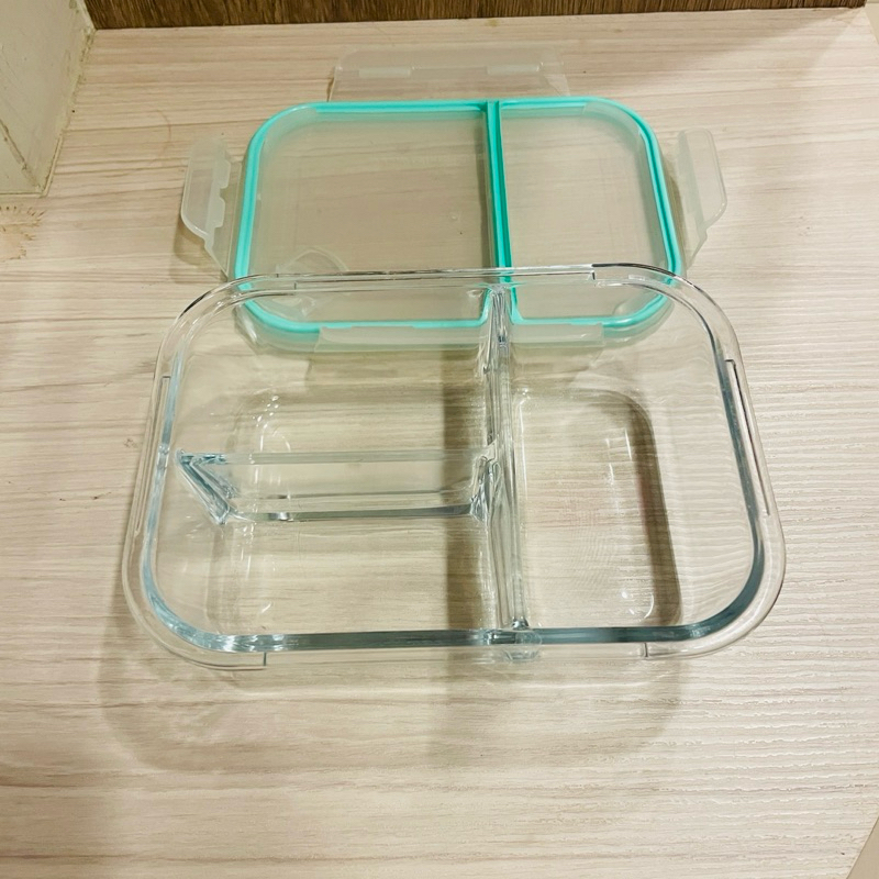 透明玻璃 三格保鮮盒 二手