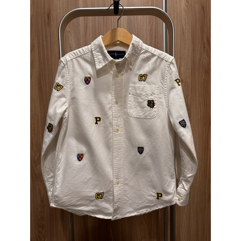 polo ralph lauren 男童白色滿版刺繡襯衫