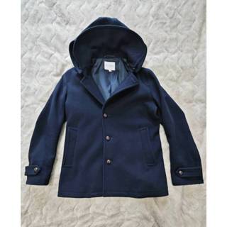 Urban Research Japan 日本 男 短版 連帽 羊毛大衣(藏青色, Ｍ size)