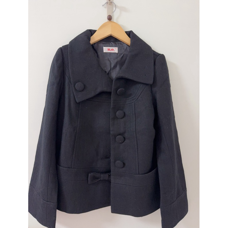 全新 H2O 日本羊毛大衣 雙排釦 短版大衣外套 重磅M號 黑色 羊毛 專櫃