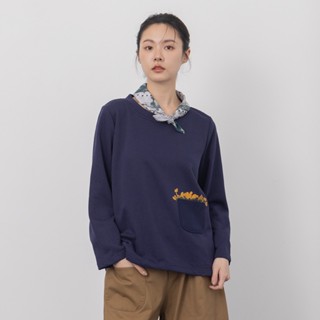 【MOSS CLUB】兔子漫畫印花圓領長袖上衣 藍 桔 (魅力商品)