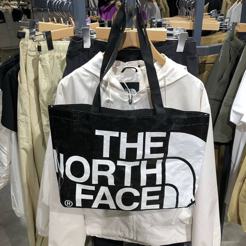 美國專櫃限定 the north face 黑白 logo 雙面圖案 編織 購物袋 手提袋 環保袋 旅行袋 裝外套 包
