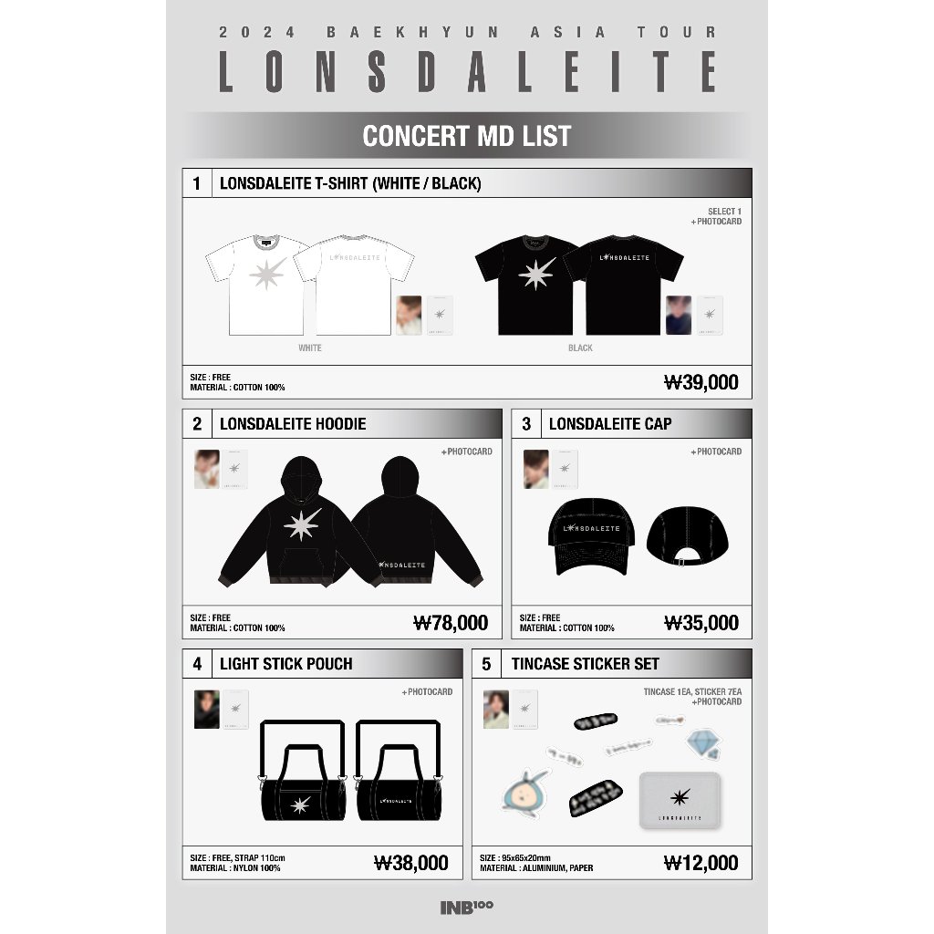 （賣場2/超取付）代購 EXO 伯賢 官方 Lonsdaleite 周邊 Baekhyun 衣服 帽子 手燈包