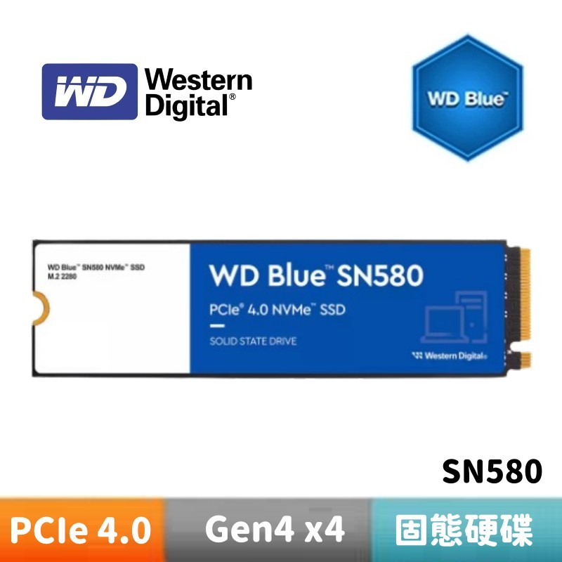 WD 威騰 藍標 SN580 M.2 PCIe 4.0 NVMe SSD固態硬碟