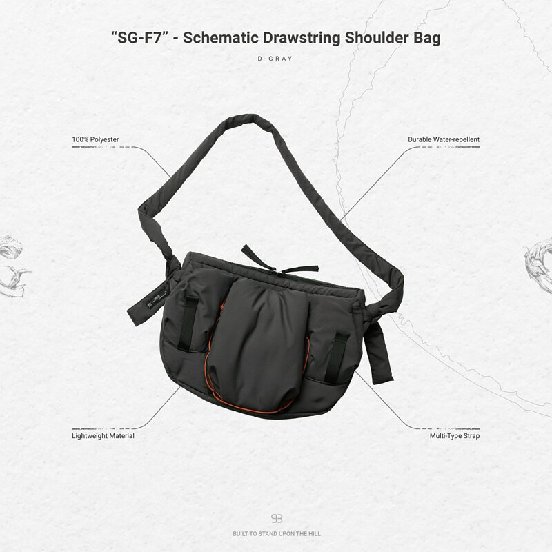 Goopi SG-F7” - Schematic Drawstring Shoulder Bag - grey