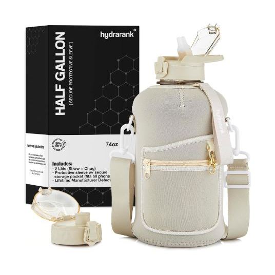 【現貨】HydraRank 溫柔奶茶色 2.2 L半加侖水壺 水瓶 附收納套  運動 健身