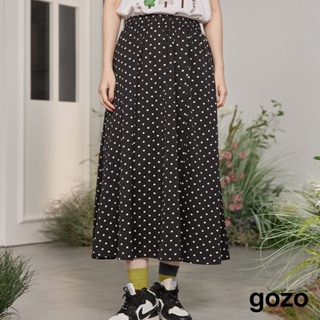 【gozo】點點波浪修身鬆緊圓裙(黑色/米色_F) | 女裝 修身 休閒