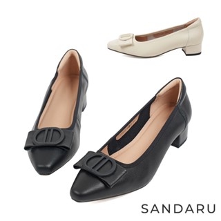 山打努SANDARU-跟鞋 真皮造型扣飾蝶結低跟鞋