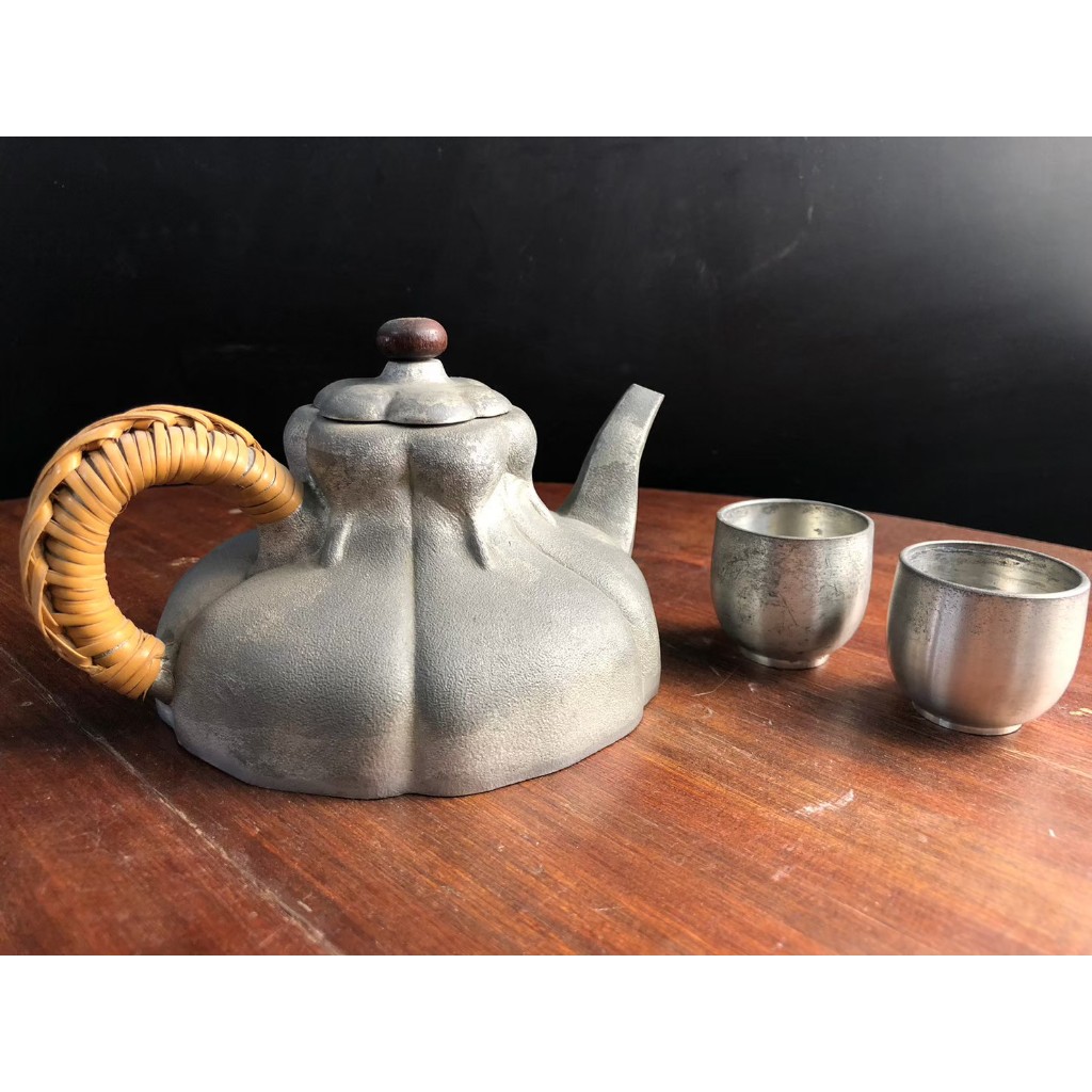 【墨町】馬來西亞 TUMASEK PEWTER 錫製藤編手把茶壺  錫杯 錫製品 茶藝 茶道具 飲茶