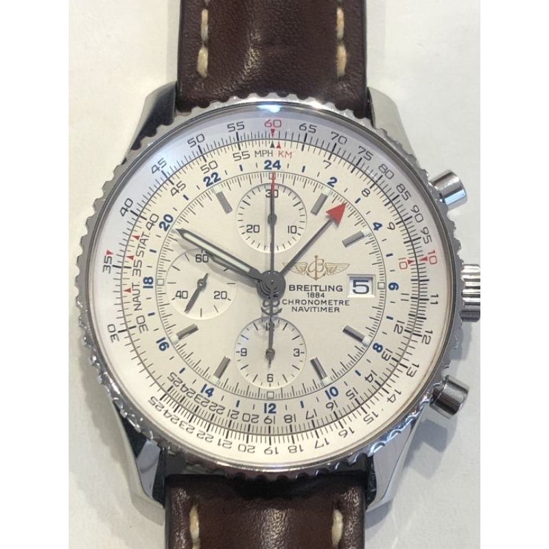 BREITLING Navitimer World（二手）85成，設計大方特殊外型，GMT兩地時間