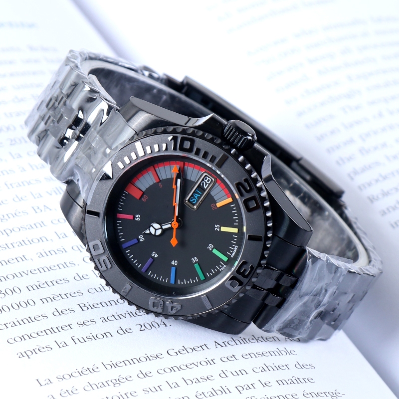 自動機械錶 SEIKOMOD NH35 改裝手錶 遊艇 彩虹 鑽圈 黑水鬼 全黑錶盤 矽膠錶帶 水鬼王