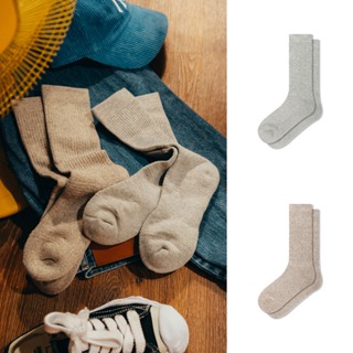 【faam】ESSENTIAL MELANGE CREW - 素面單色針織高筒襪 灰色襪 基本款 抑菌 長襪 毛巾底