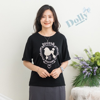 台灣現貨 大尺碼貴賓狗袖反折T恤(黑色)170-Dolly多莉大碼專賣店