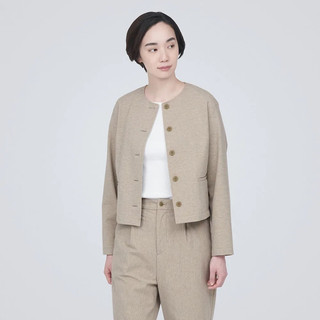 現貨 零碼出清😍 MUJI 無印良品 【全新、淺米S】女👩棉混彈性起毛無領外套