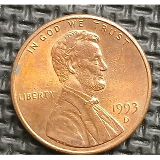 【全球郵幣】美國USA 1993年D記 1分1C 銅幣 稀有 林肯總統 AU