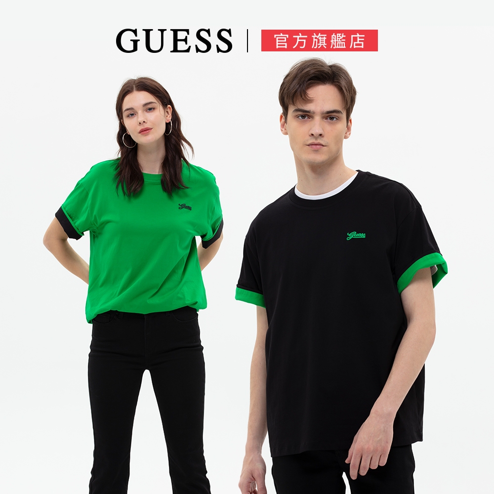 【GUESS】男女同款- 拼接 刺繡 寬鬆 短袖 T-Shirt 短T T恤 兩色任選