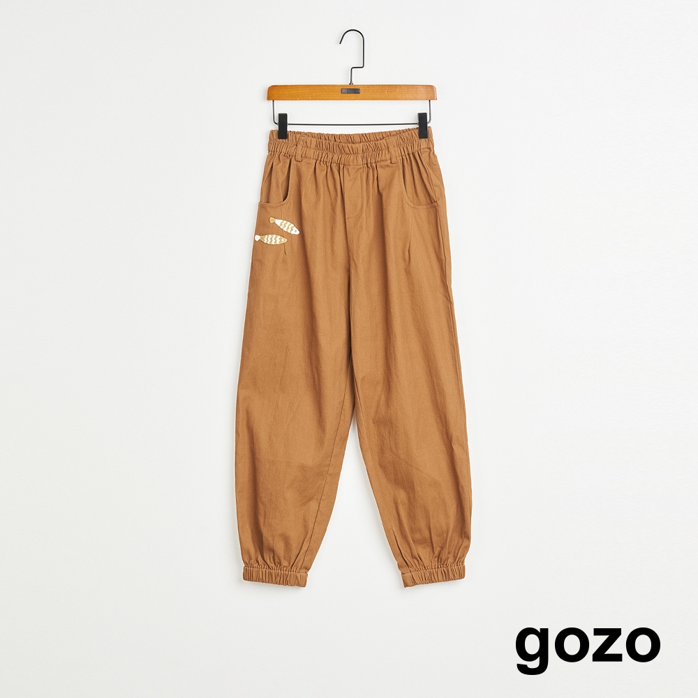 【gozo】➤魚魚鬆緊縮口長褲(咖啡_M/L) | 女裝 修身 休閒