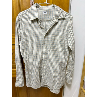 (二手）uniqlo米色格子法蘭絨襯衫M 男生襯衫