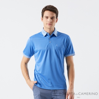 【ROBERTA 諾貝達】男裝 條紋飾邊短袖POLO衫-寶藍(透氣舒適) KAM45-36