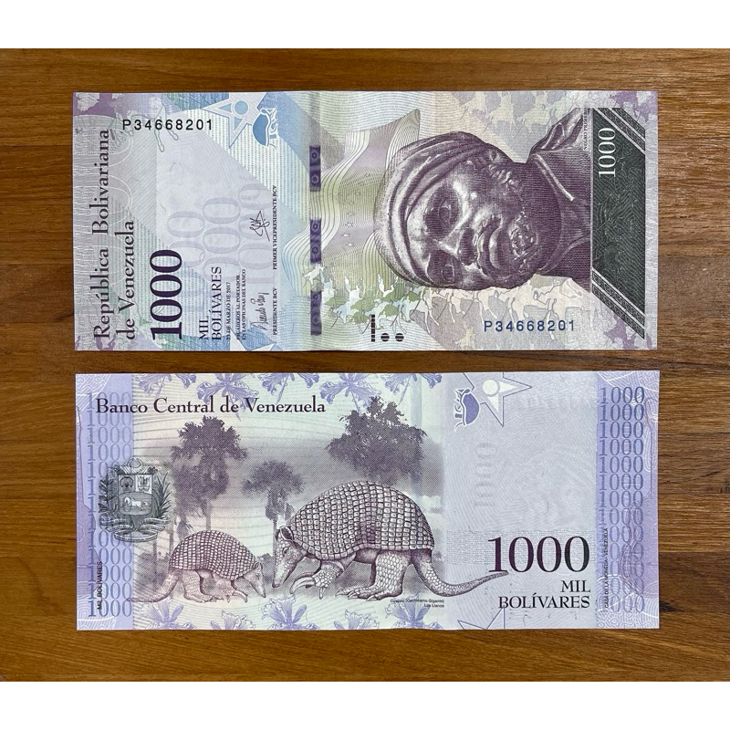 委內瑞拉全新面額1000紙鈔 2017 稀有絕版 Negro Primero 強勢玻利瓦 犰狳
