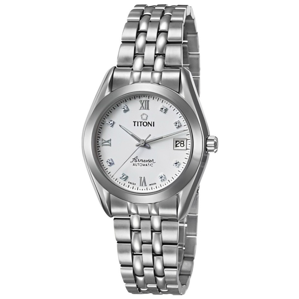 TITONI 梅花錶 中型空中霸王系列 銀色白面不銹鋼機械腕錶(83963S-063)