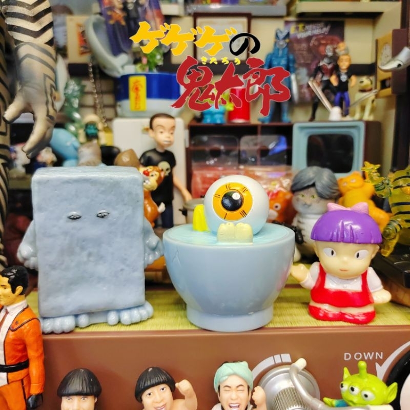 1996 日本 昭和 老物 韓國製 鬼太郎 眼球老爹 塗壁 存錢筒 貓女 指套 公仔 造型 玩具