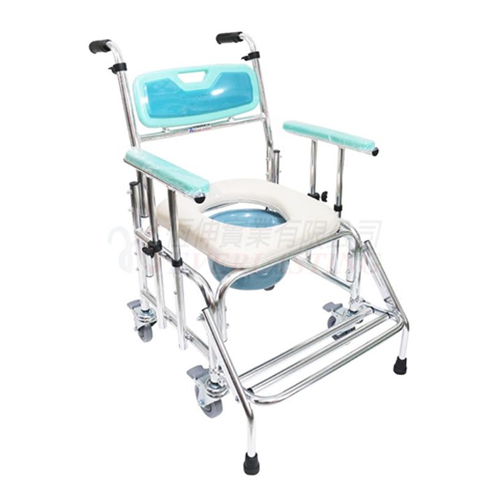 【海夫健康生活館】恆伸 鋁製 小背有輪固定便椅 防前傾 移位功能升降-便盆椅馬桶椅(ER-4306-1)