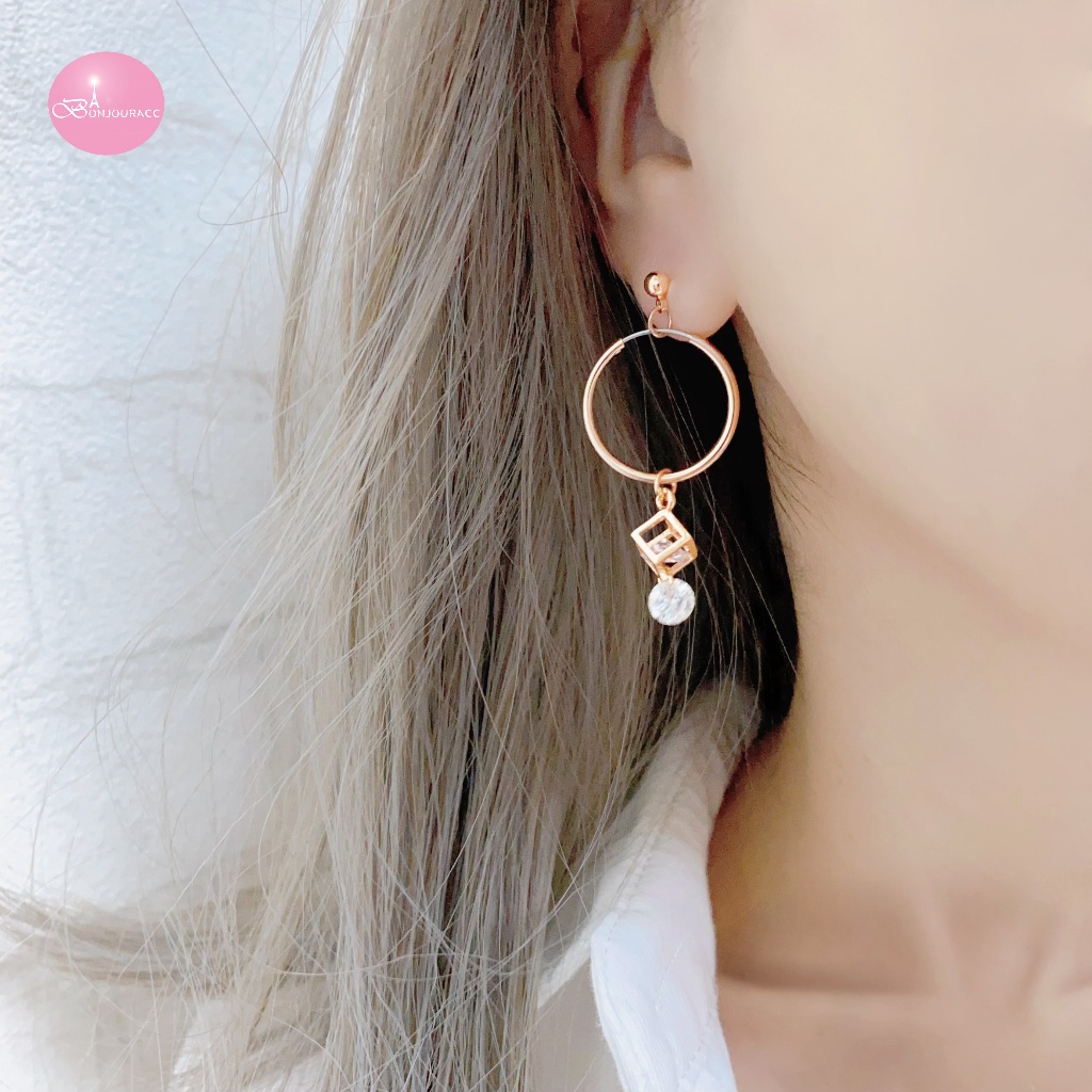 韓國 幾合鑽造型 925銀針 夾式 針式 耳環 台灣現貨【Bonjouracc】